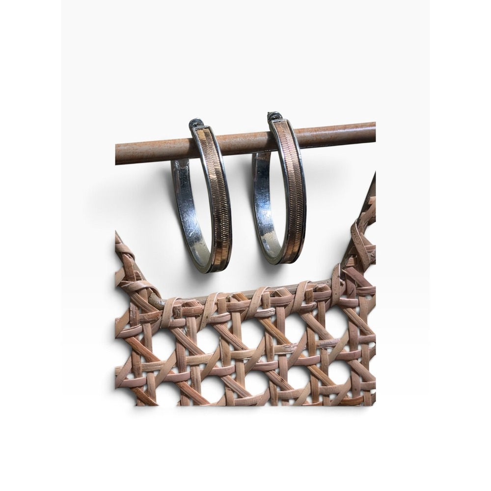Unbranded Hoop Earrings Women OS Silver Rose Gold GUC Herringbone Inlay Mixed